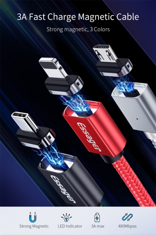 Магнитный USB кабель для iPhone, Тип C,Android. 