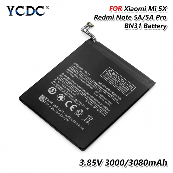 Аккумулятор BN31 для Xiaomi Mi 5X / Mi A1 / Redmi Note 5A / Redmi Note 5A Prime 3080 мАч