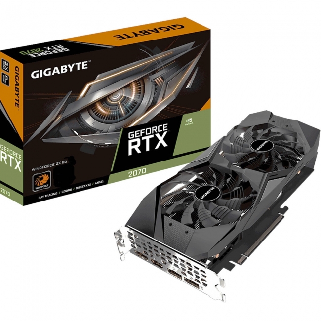 Видеокарта GIGABYTE GeForce RTX 2070 WindForce, GV-N2070WF2-8GD, 8ГБ, GDDR6, 256 бит