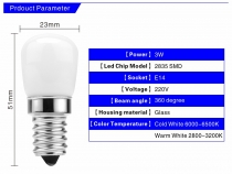 Светодиодная лампа для холодильника E14, 3 Вт, 220 В параметры